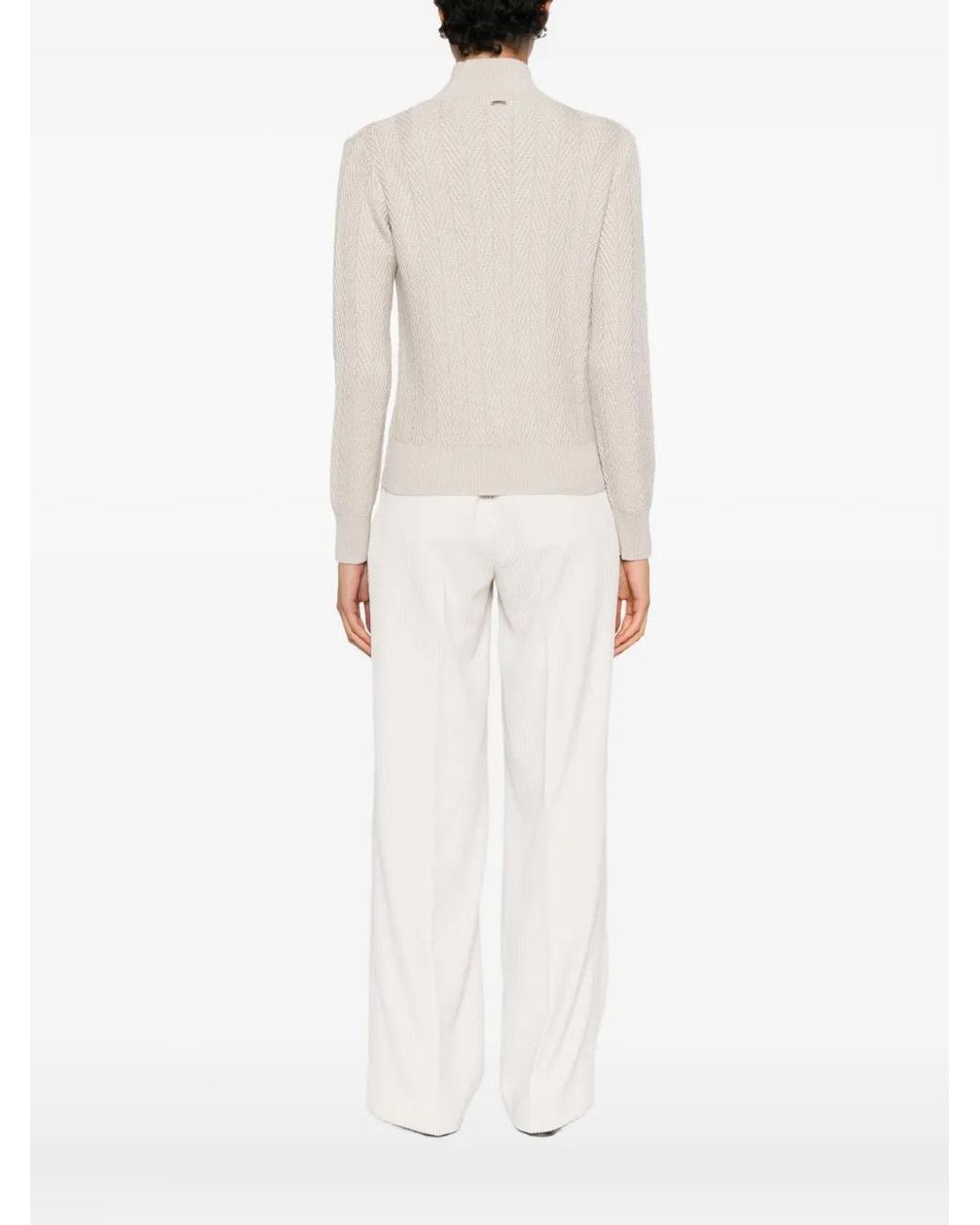 Herno White High-Neck Textured Sweater