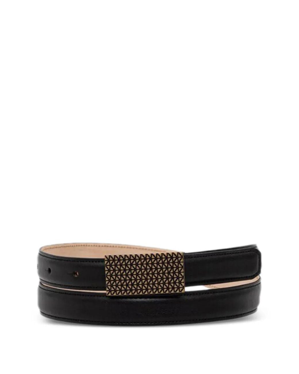 Emporio Armani White Smooth Leather Belt With 3D Patterned Plate