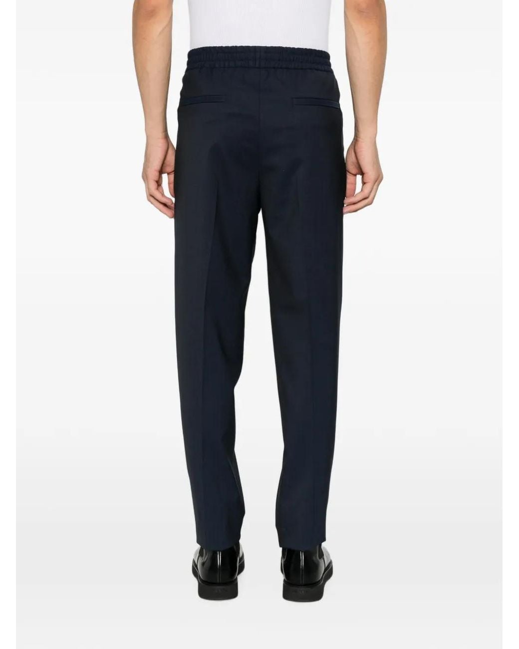 Zegna Blue Pleated Elasticated-Waistband Trousers for men