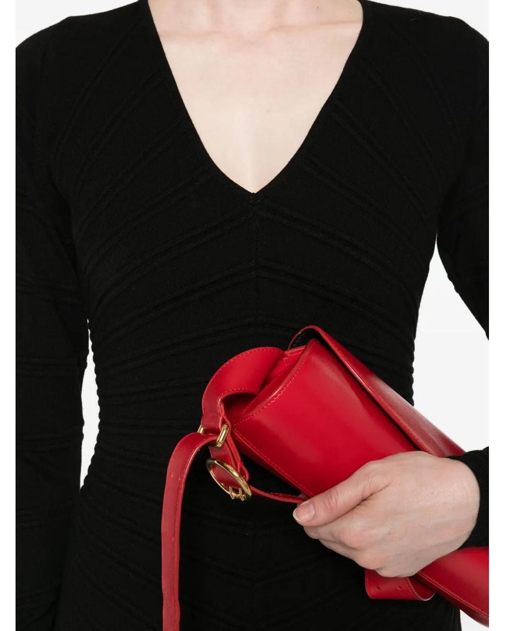 Twinset Black Ribbed V-Neck Midi Dress