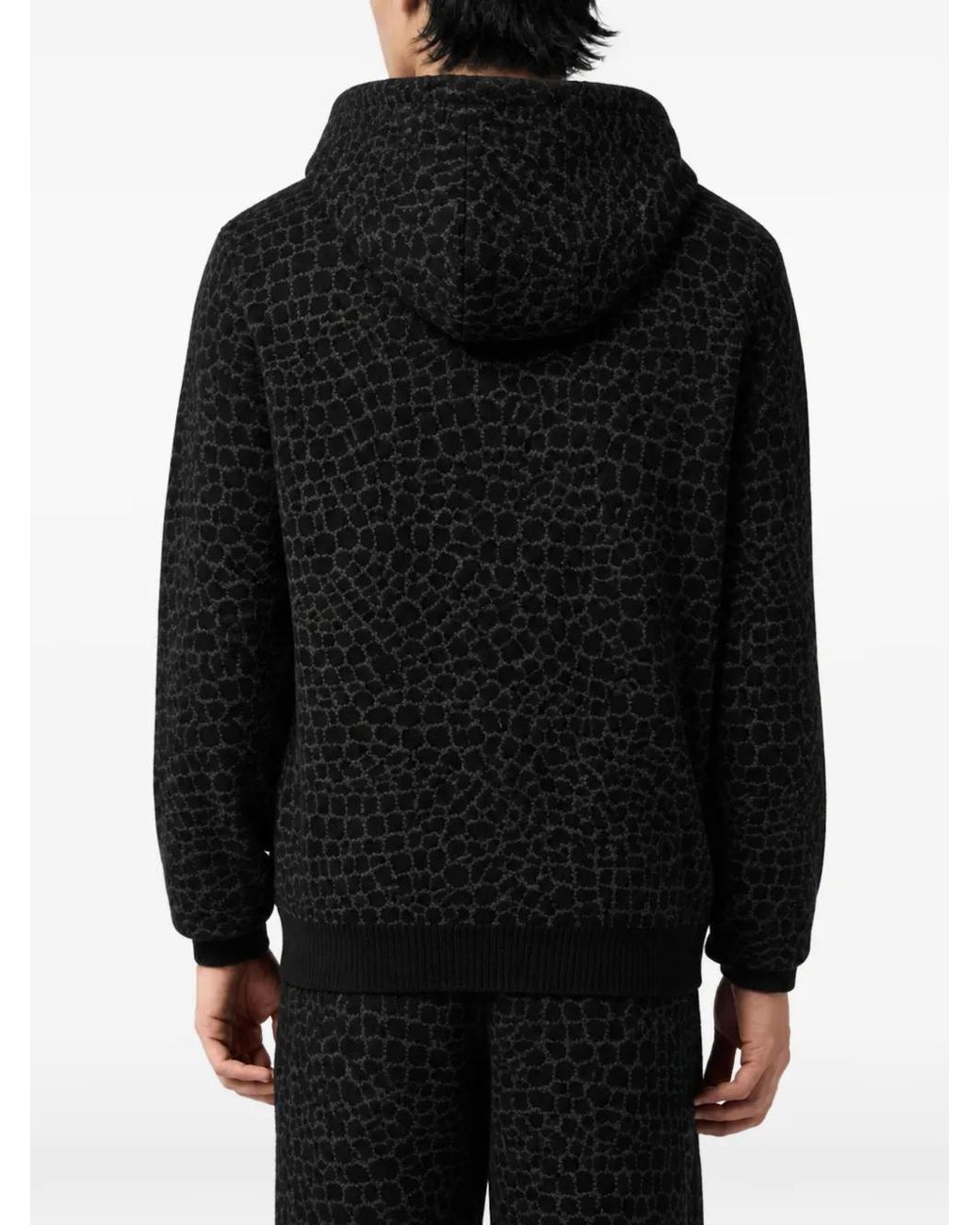 Philipp Plein Black Wool Cashmere Zip Hoodie Cocco for men