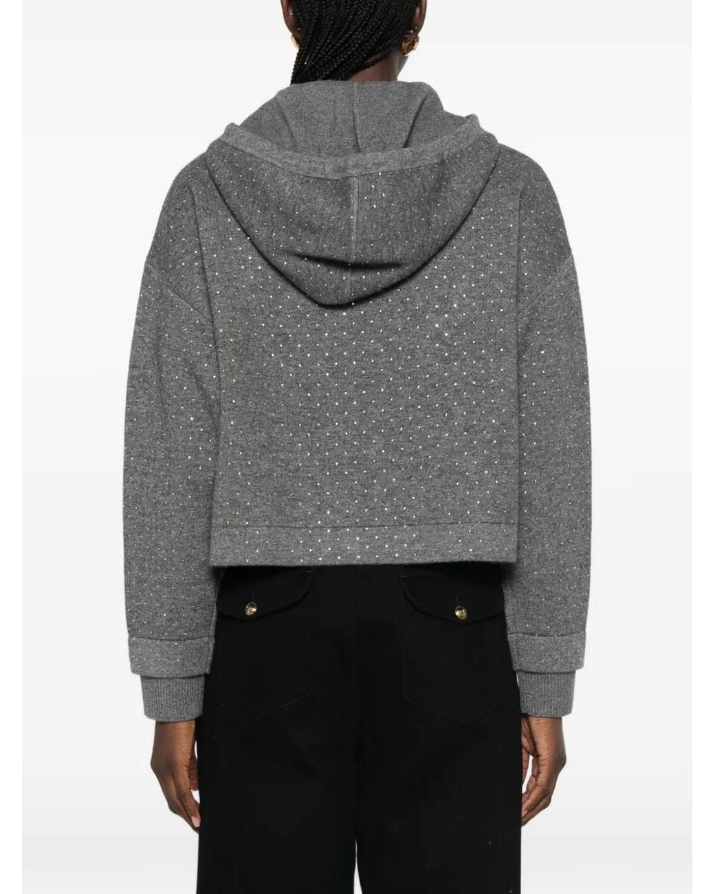Sandro Gray Cardigan À Ornements Strassés Et Capuche