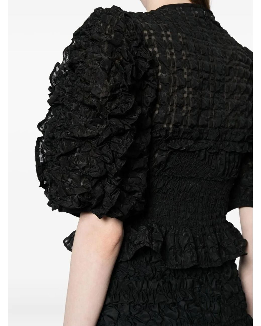 CECILIE BAHNSEN Black Ruffled-Detail Organza Top