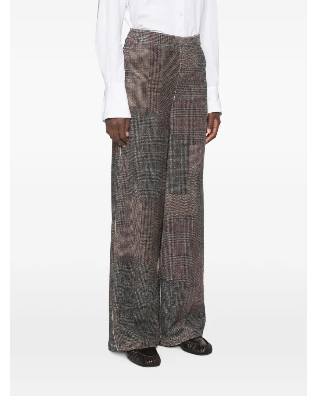 Bye Gray Patchwork-Check Trousers