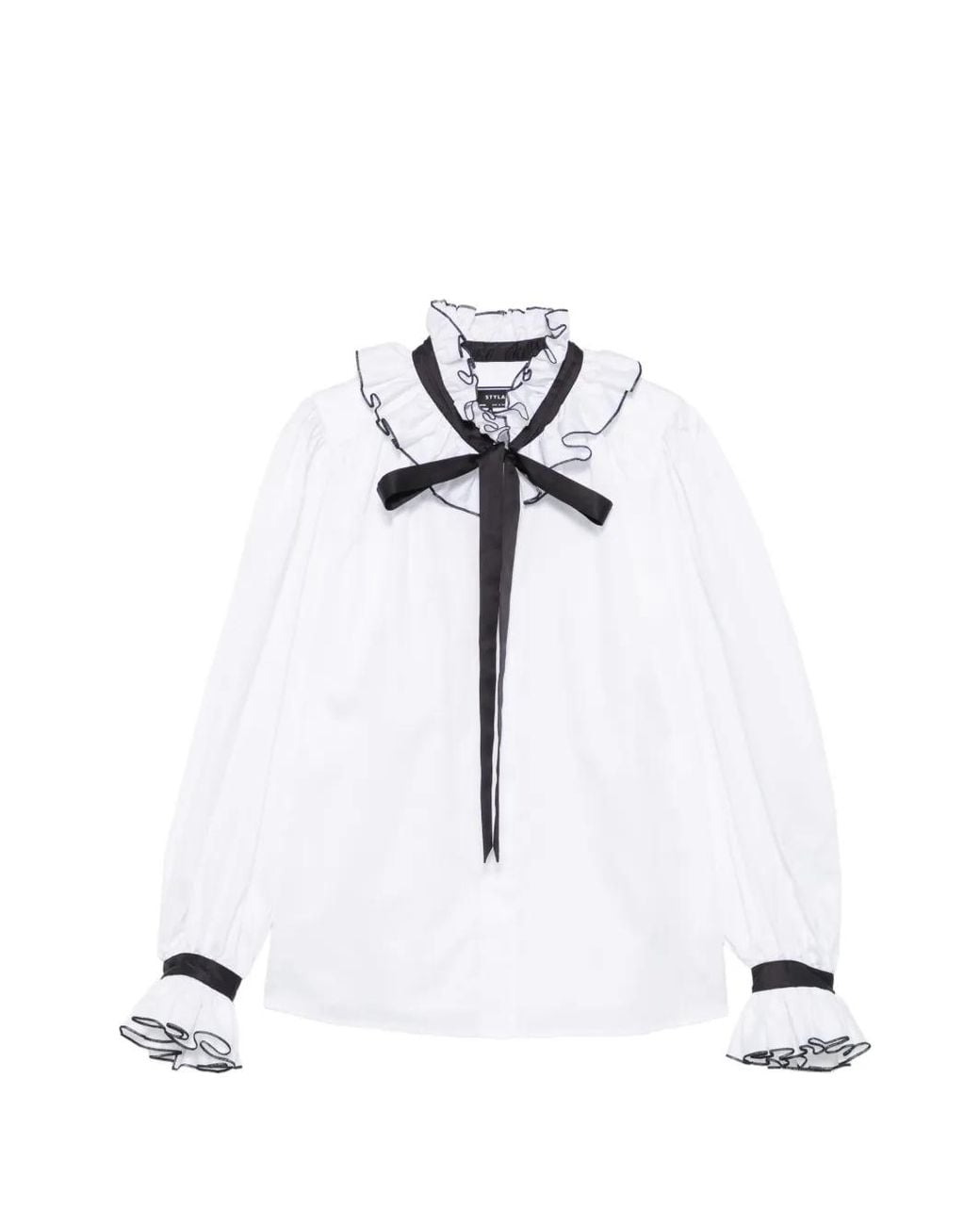 Styland White Ruffled-Trim Bow-Detailed Shirt