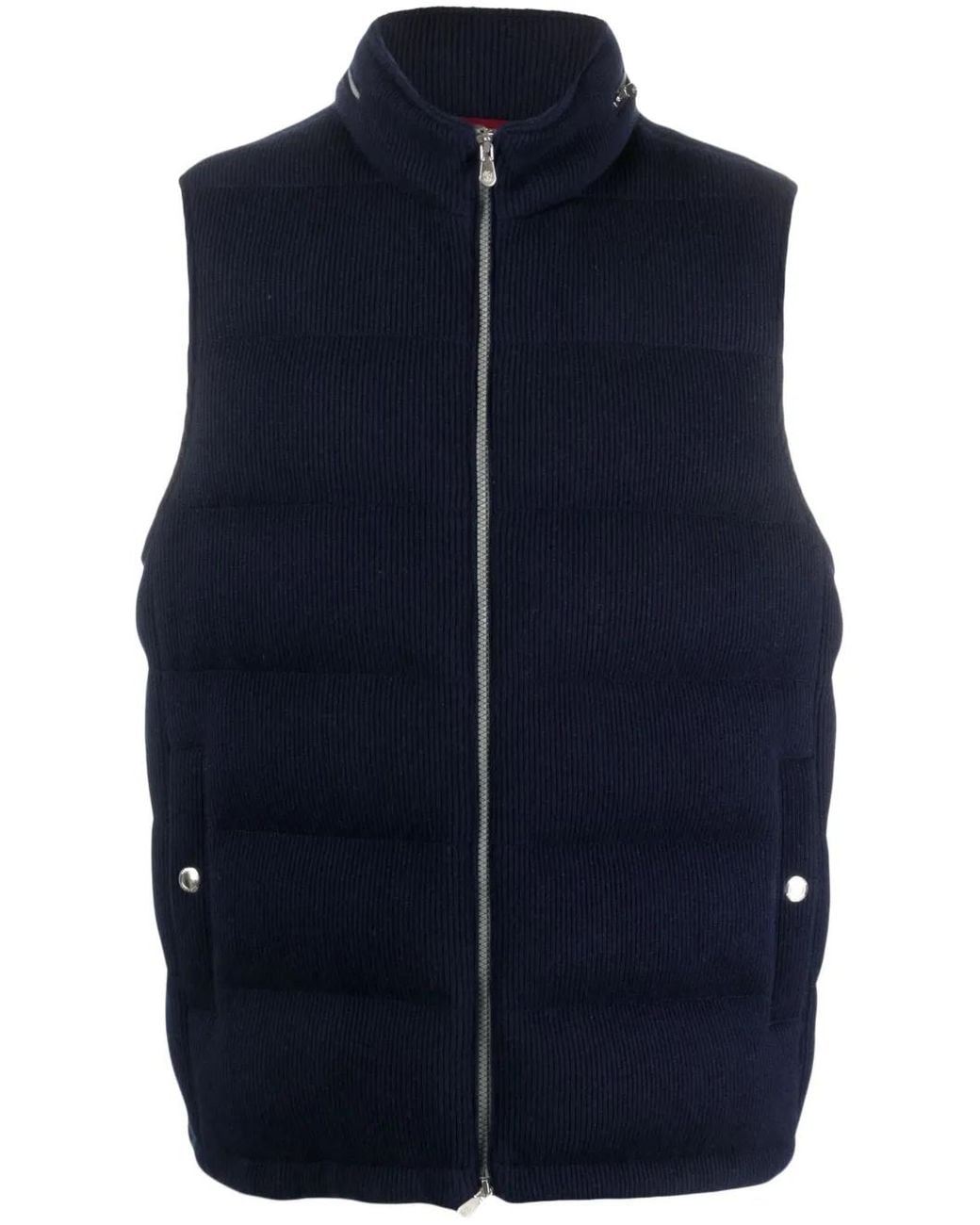 Brunello Cucinelli Blue Ribbed Padded Gilet for men
