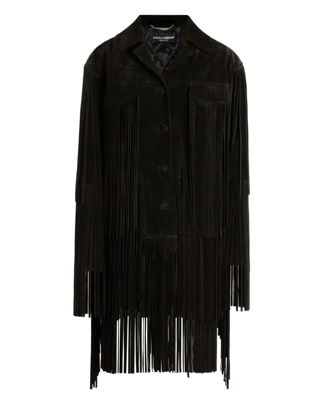 Dolce & Gabbana Black Pleated Fringe Coat