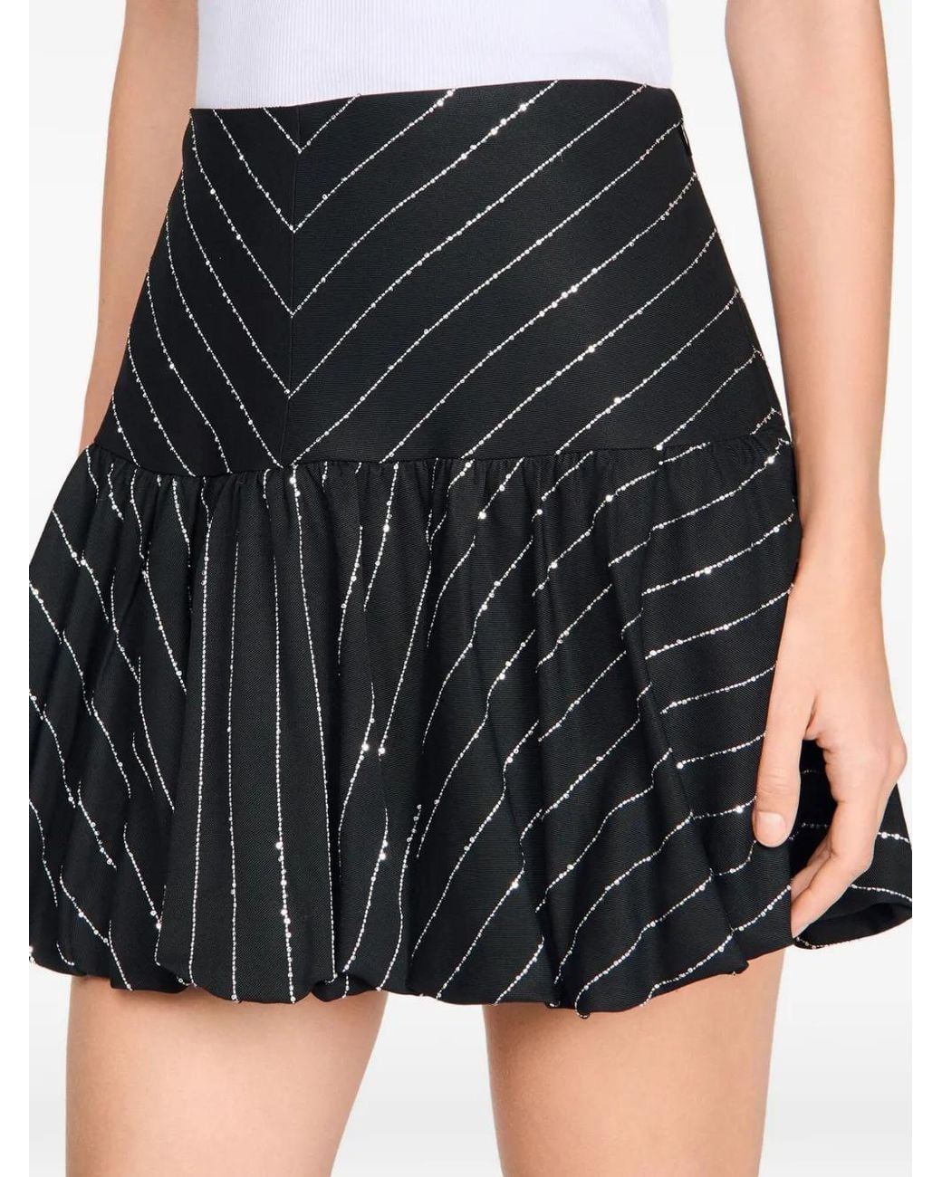 Sandro Black Striped Sequin-Embellished A-Line Skirt