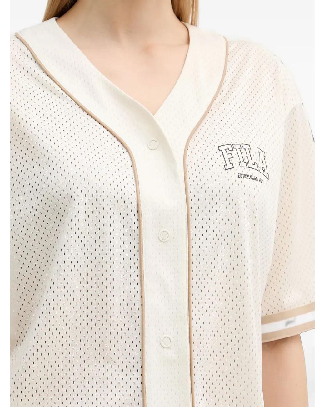 Fila White Villanova Logo-Print Mesh-Knit T-Shirt