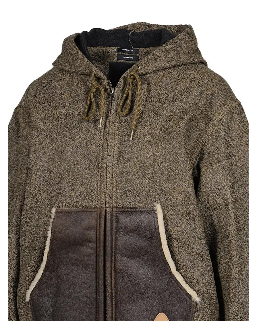 R13 Green Shearling-Pocket Zip-Up Hoodie