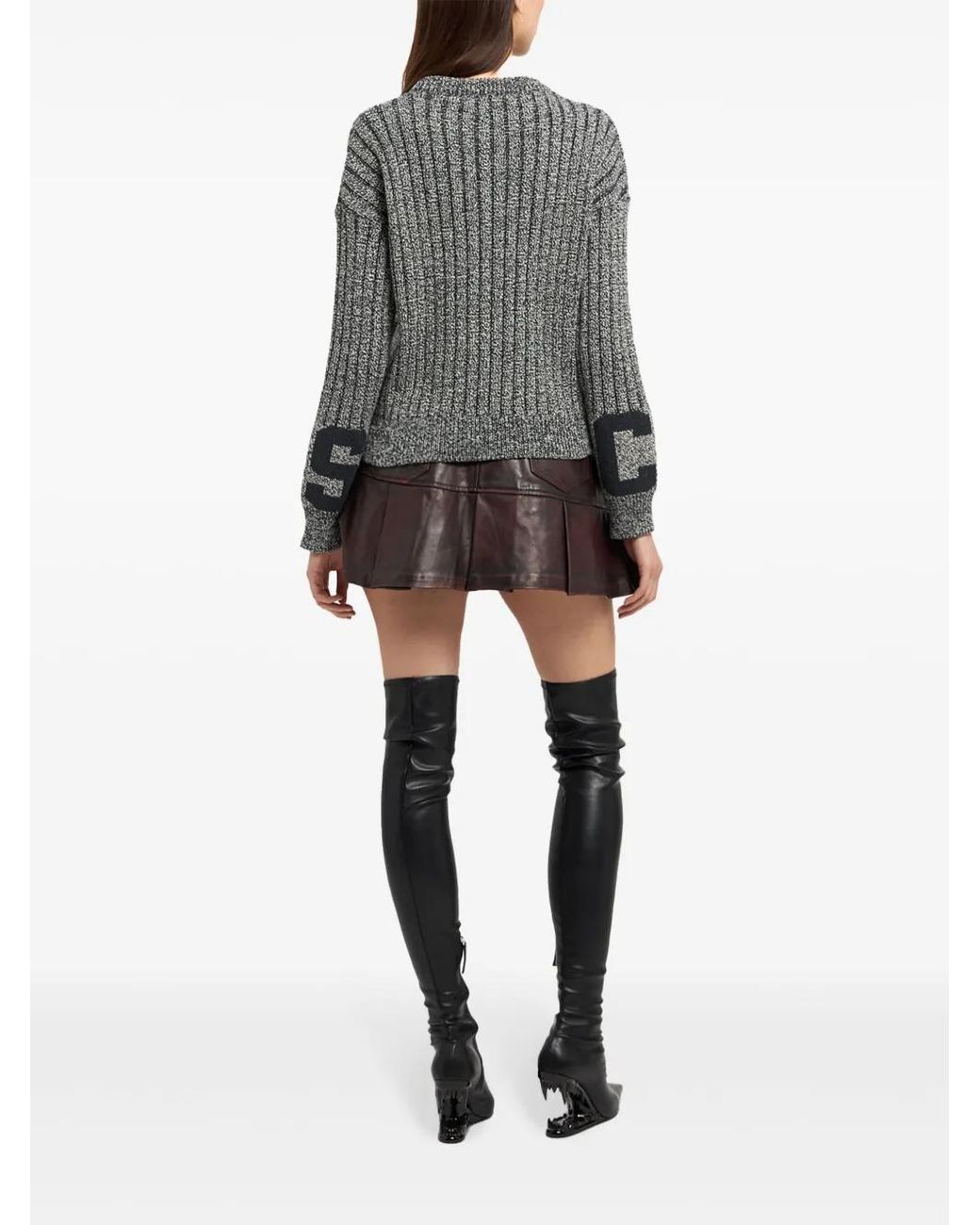 Gcds Gray Ribbed Low Logo Sweater