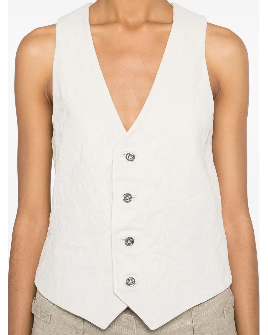 Zadig & Voltaire White Emilie Crinkled Leather Waistcoat