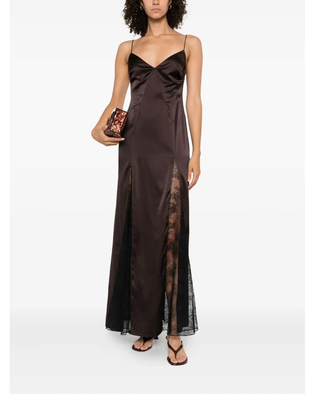 Staud Brown Trinity Lace-Insert Maxi Dress
