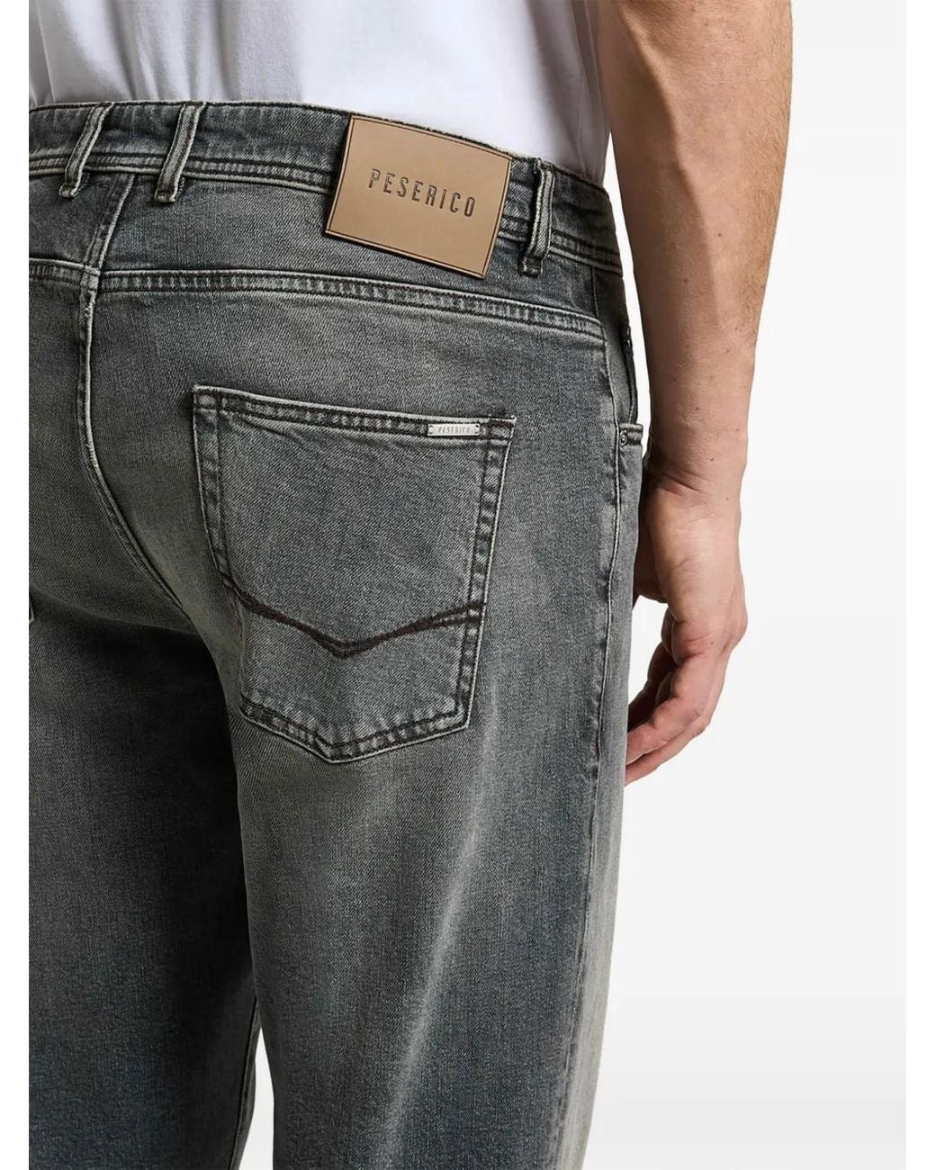Peserico Gray Belt-Loop Faded Jeans for men