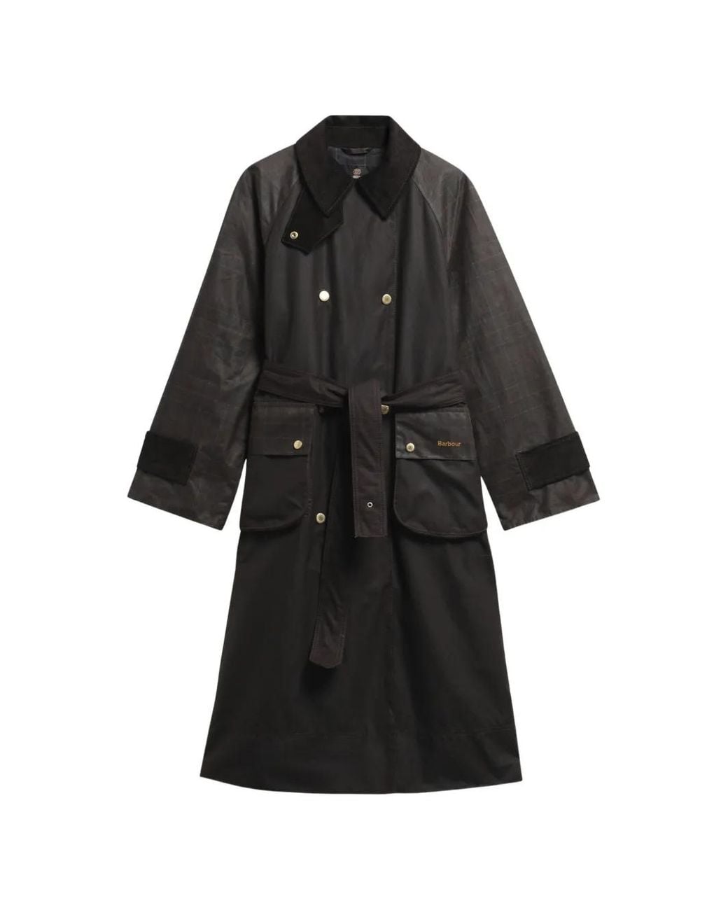 Barbour Black Check-Pattern Belted Coat