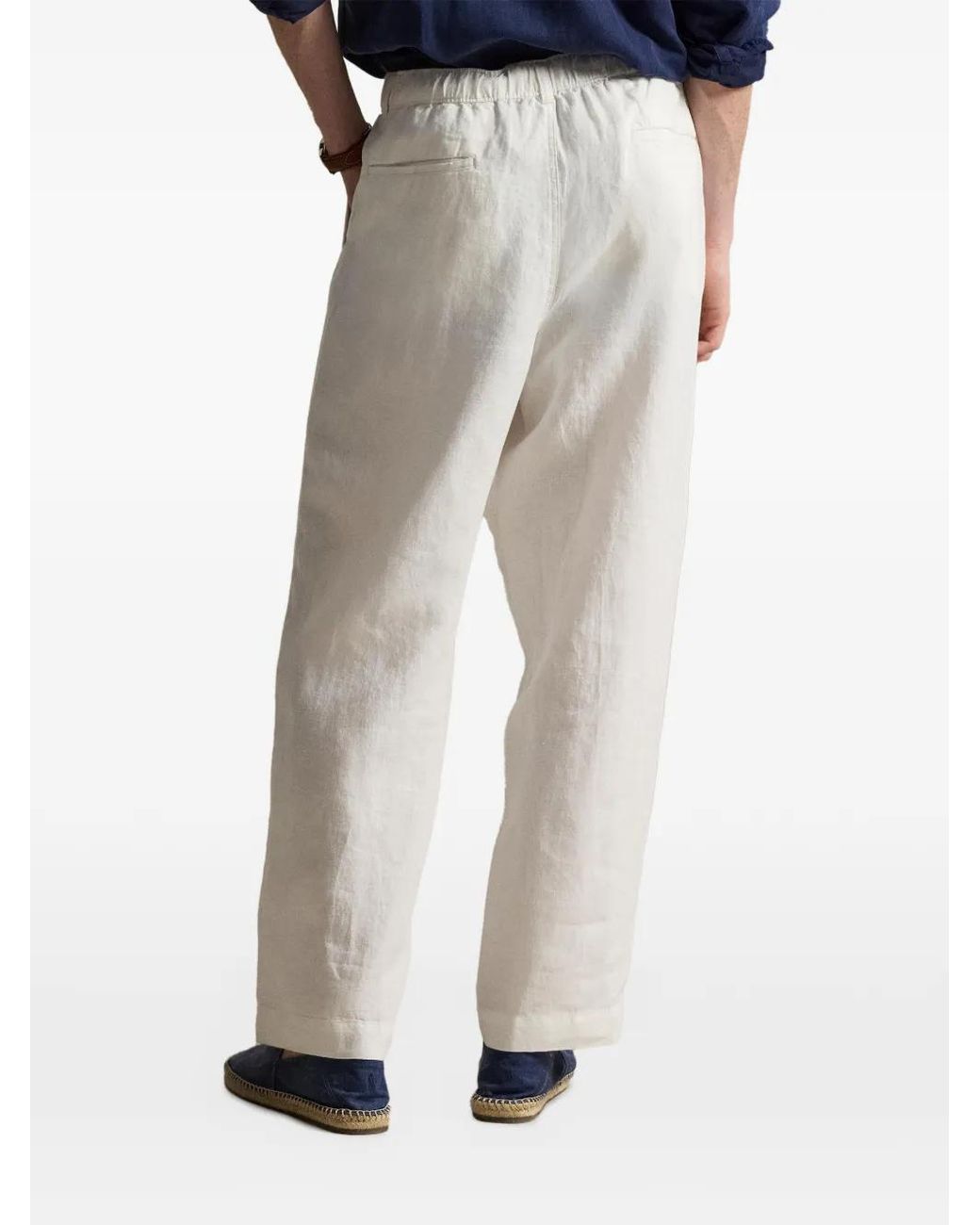 Polo Ralph Lauren White Pleated Drawstring Trousers for men