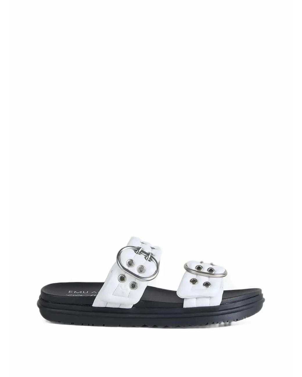 EMU White Bondi Buckle 2.0 Eyelet-Embellished Slides