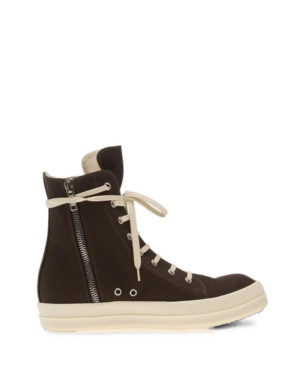 Rick Owens Brown High-Top Denim Sneakers