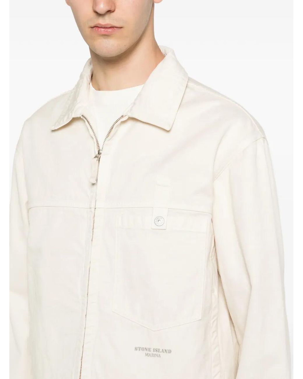 Stone Island White 4100074 Slub Cotton Batavia-Tc_S.I. Marina Coach Jacket for men