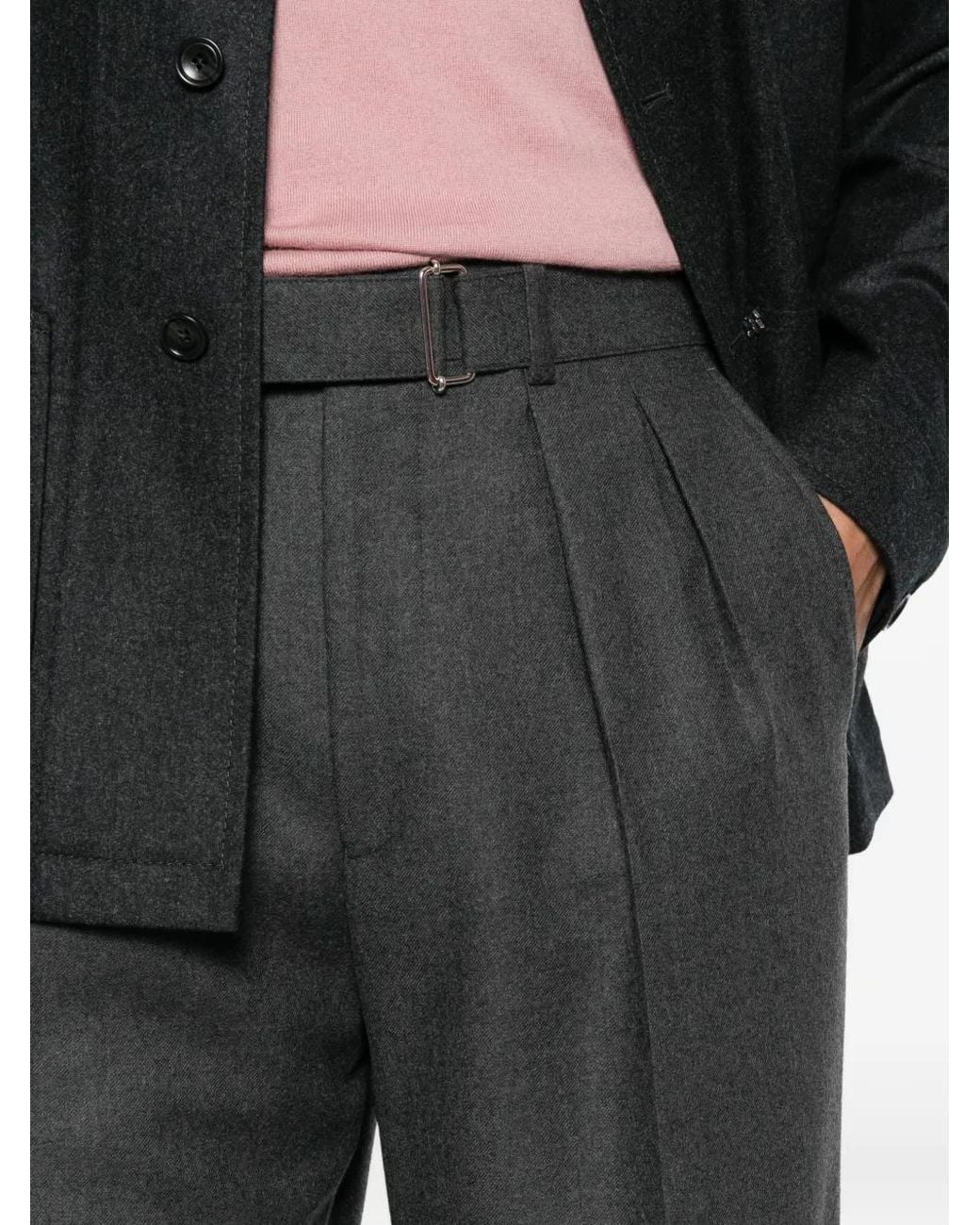 Officine Generale Gray Nash Pleated Belted Trousers for men