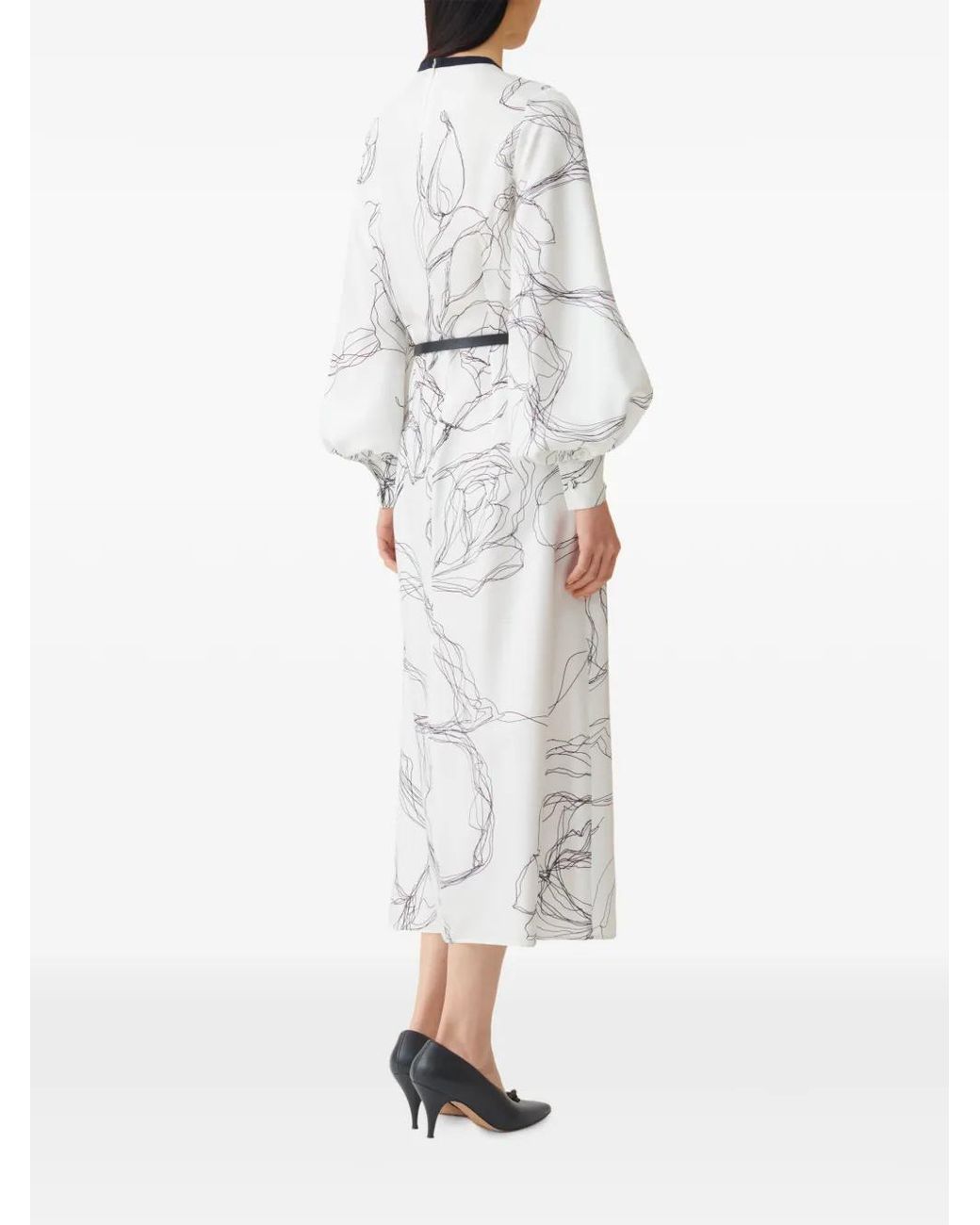 Fabiana Filippi White Floral-Print Belted Midi Dress