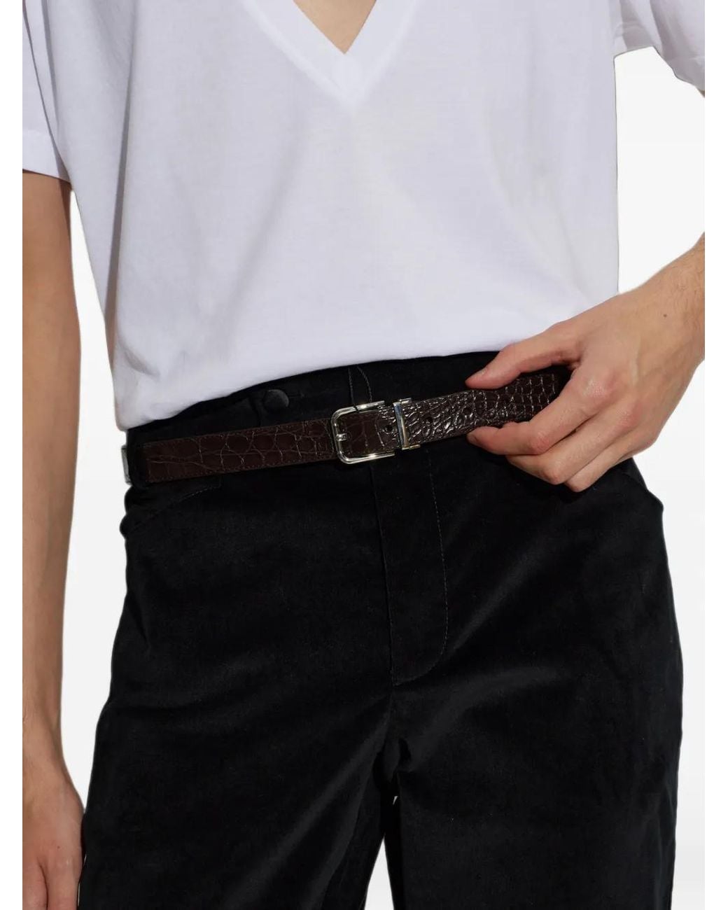 Dolce & Gabbana White Crocodile-Effect Leather Belt for men