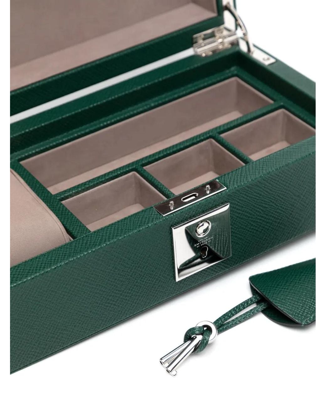 Smythson Green Panama Leather Watch Box for men