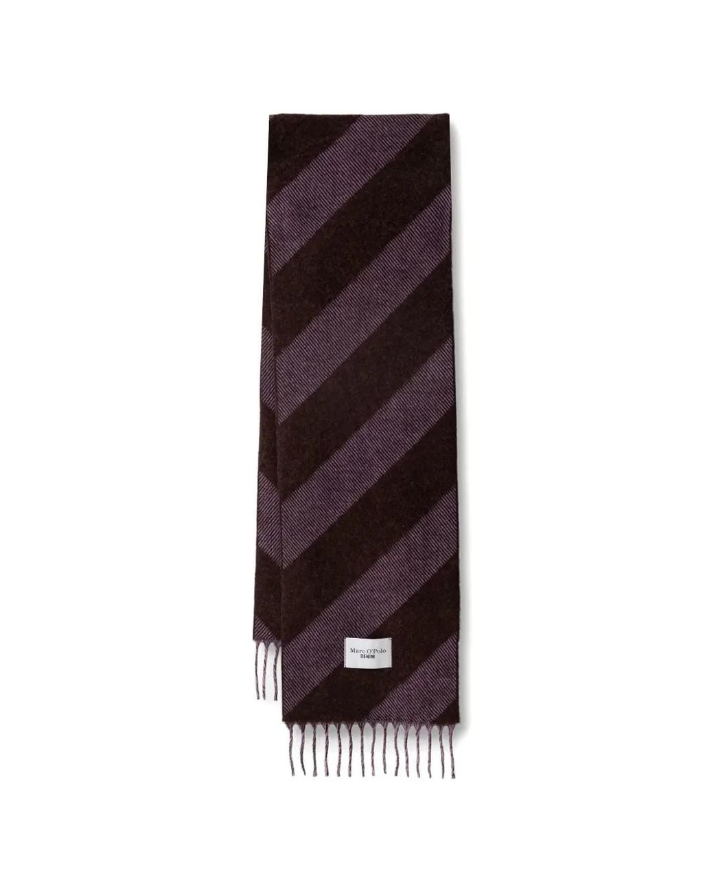 Marc O' Polo Purple Diagonal-Stripe Fringed Scarf