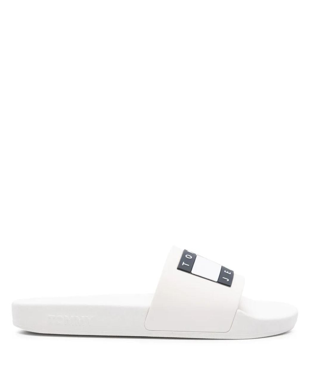 Tommy Hilfiger White Flag-Logo Pool Slides