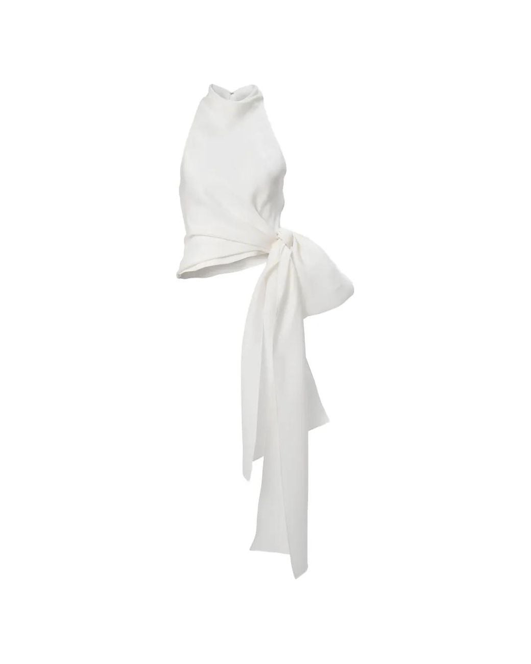 Carolina Herrera White Bow-Sash Halter Sleeveless Blouse