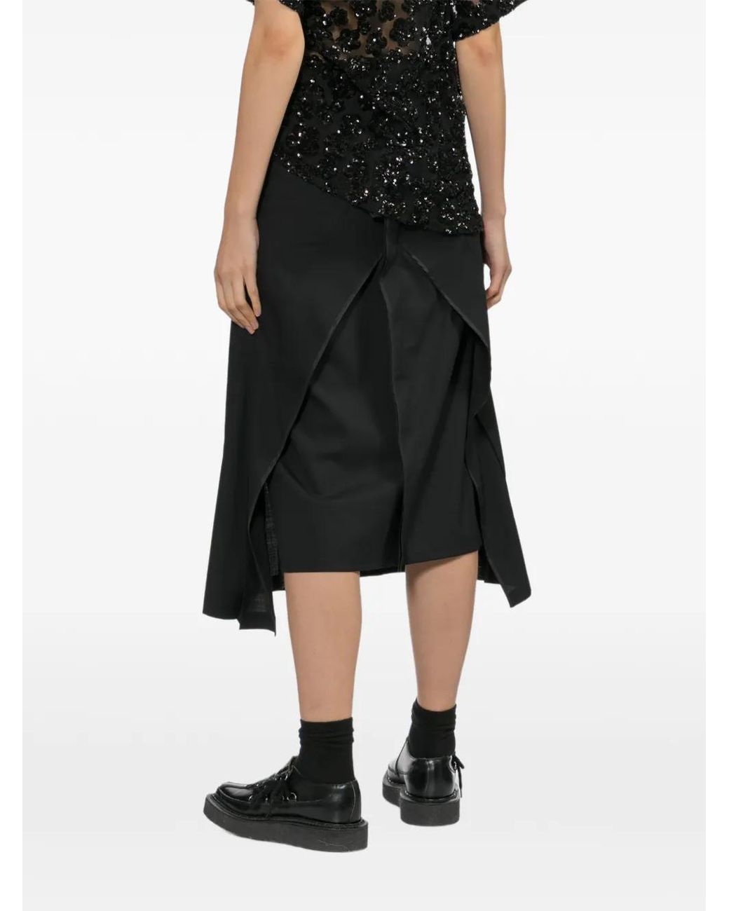Junya Watanabe Black Flared Wrap Midi Skirt