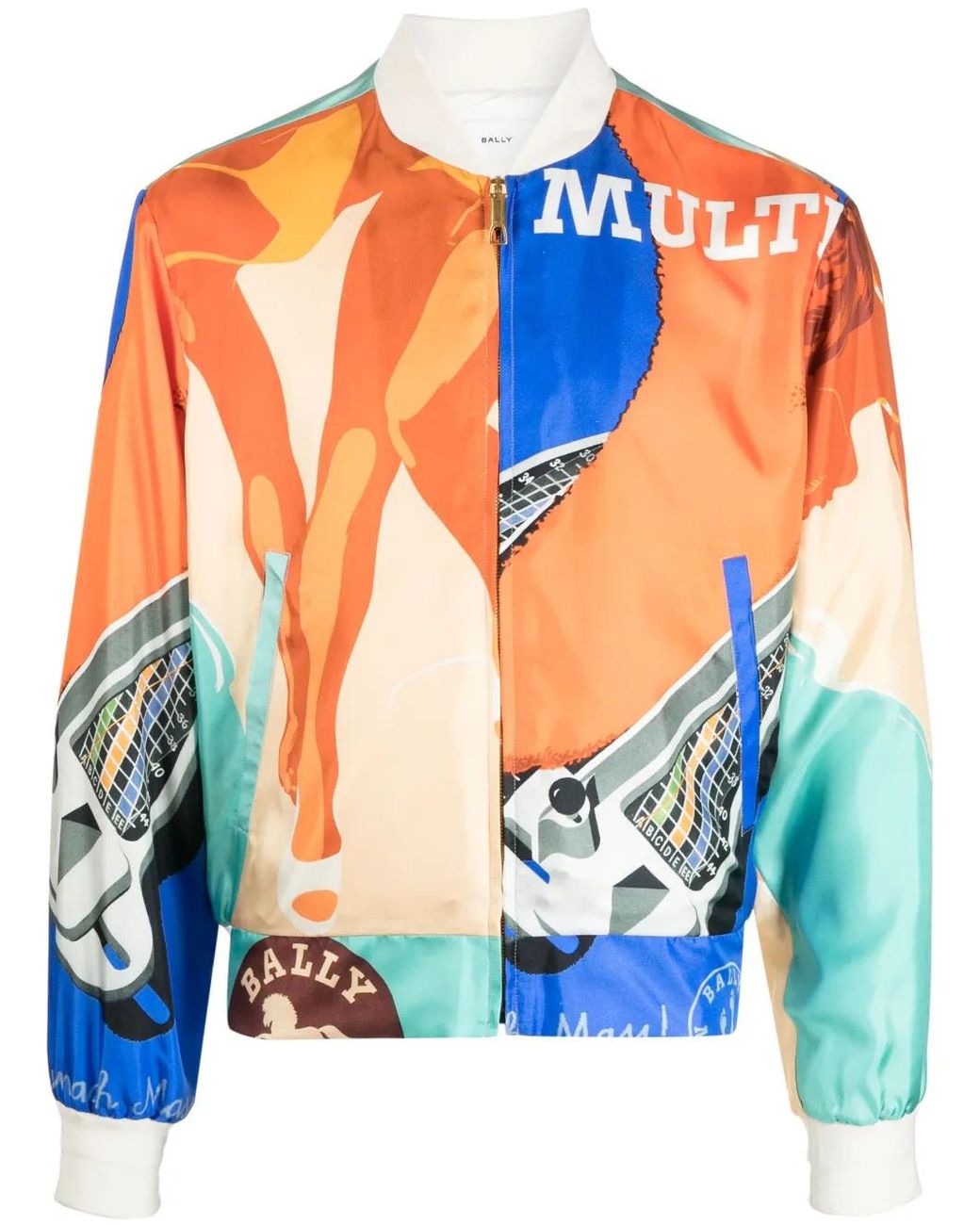 Bally Blue 6304133 Silk Graphic-Print Bomber Jacket for men