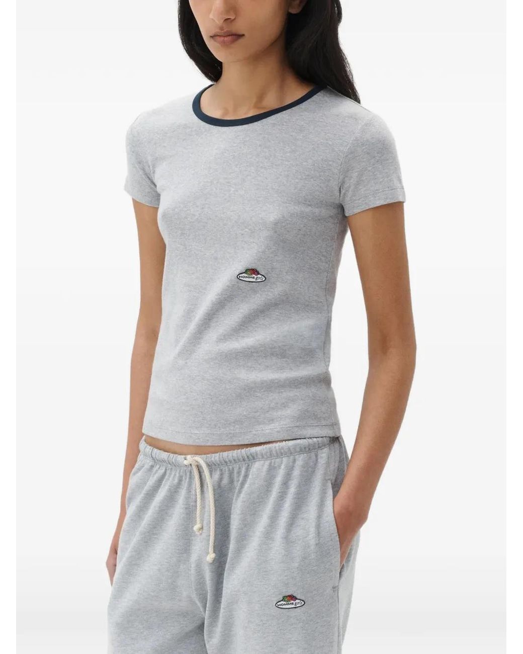HOMMEGIRLS Gray X Fruit Of The Loom Logo-Patch Ringer T-Shirt