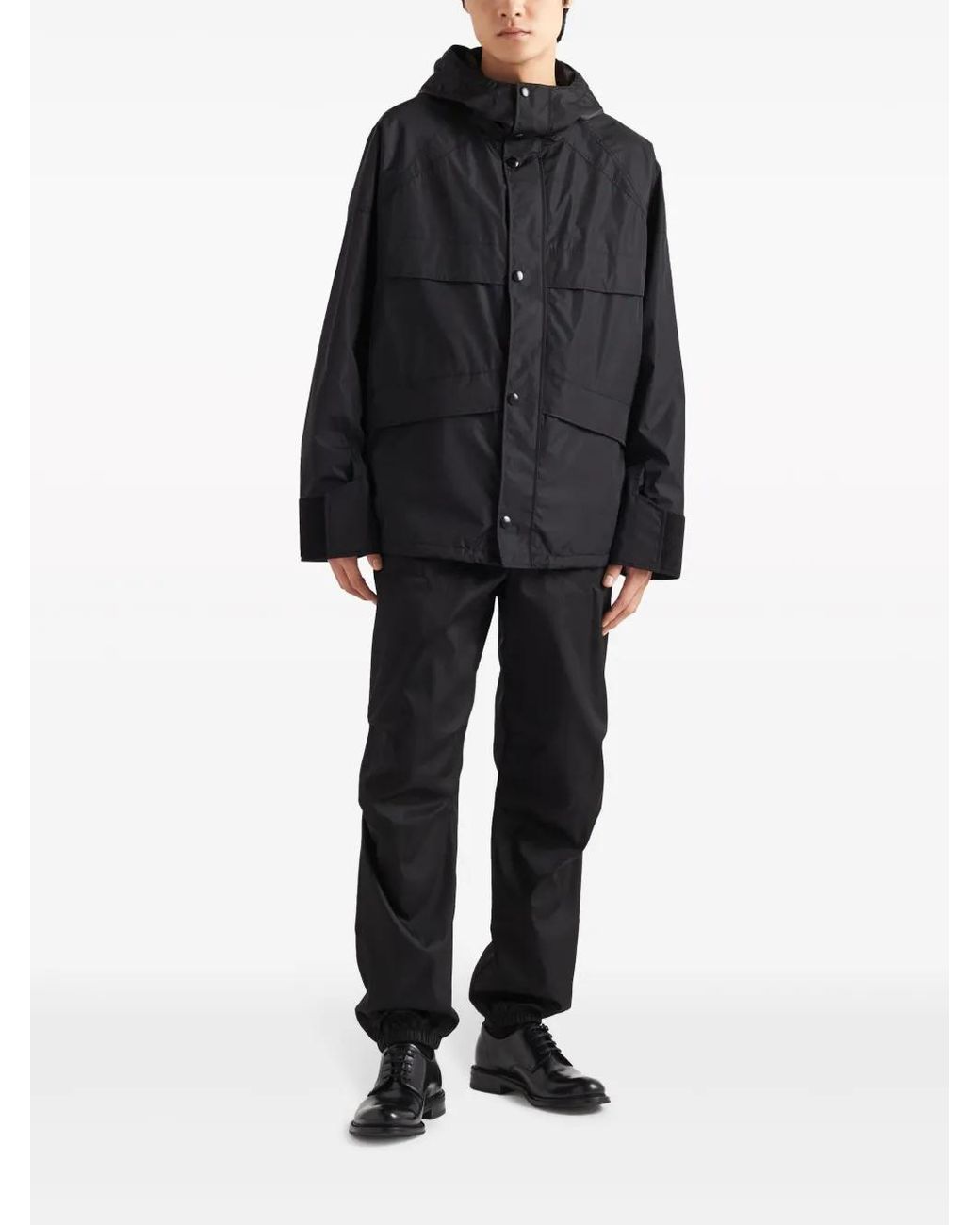 Prada Black Triangle-Logo Hooded Jacket for men