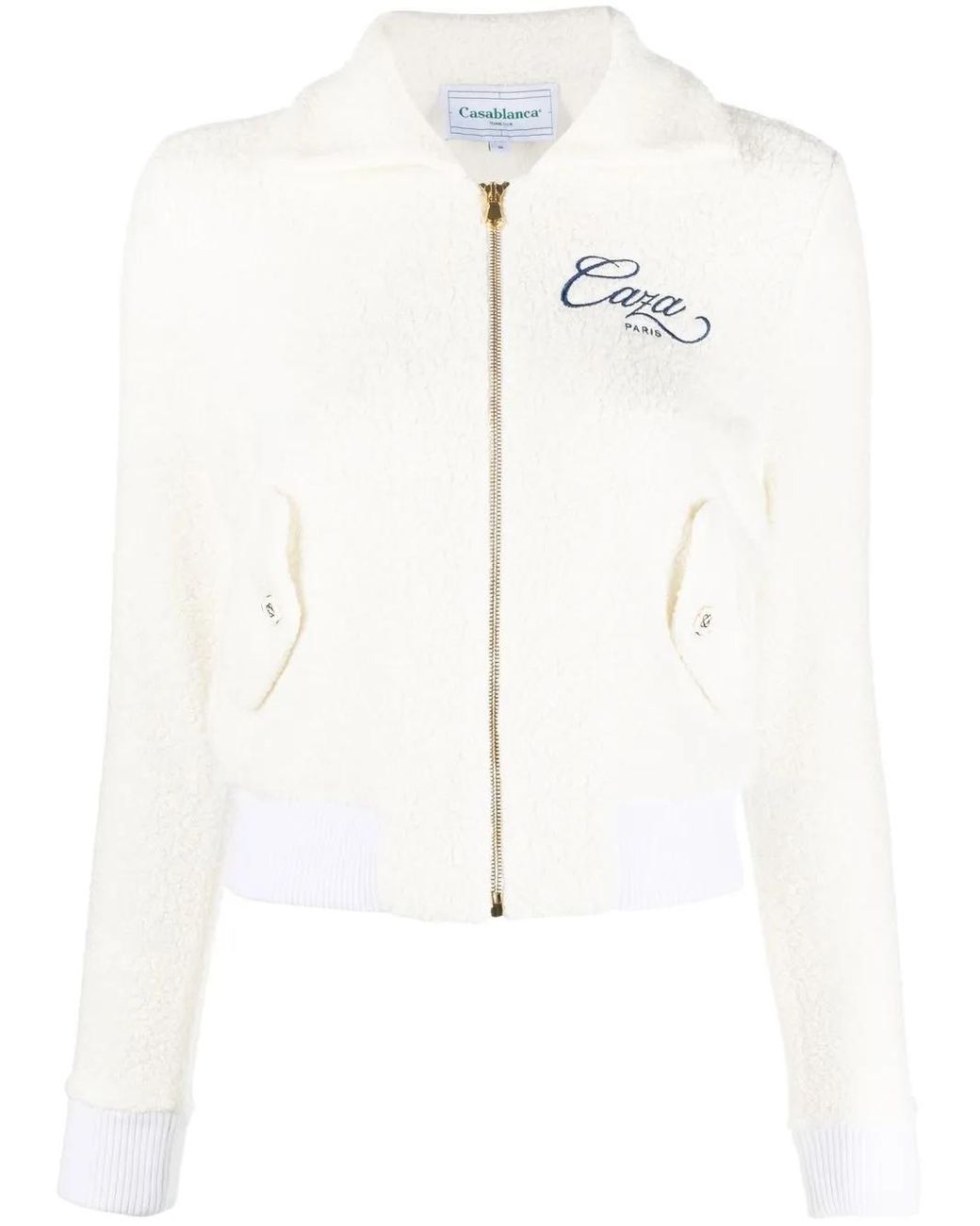 Casablanca White Embroidered-Logo Zip-Fastening Jacket