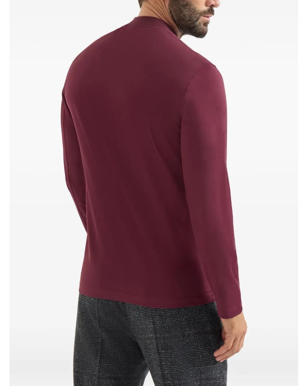 Brunello Cucinelli Purple Cotton Jersey Long-Sleeve Mock-Neck T-Shirt for men
