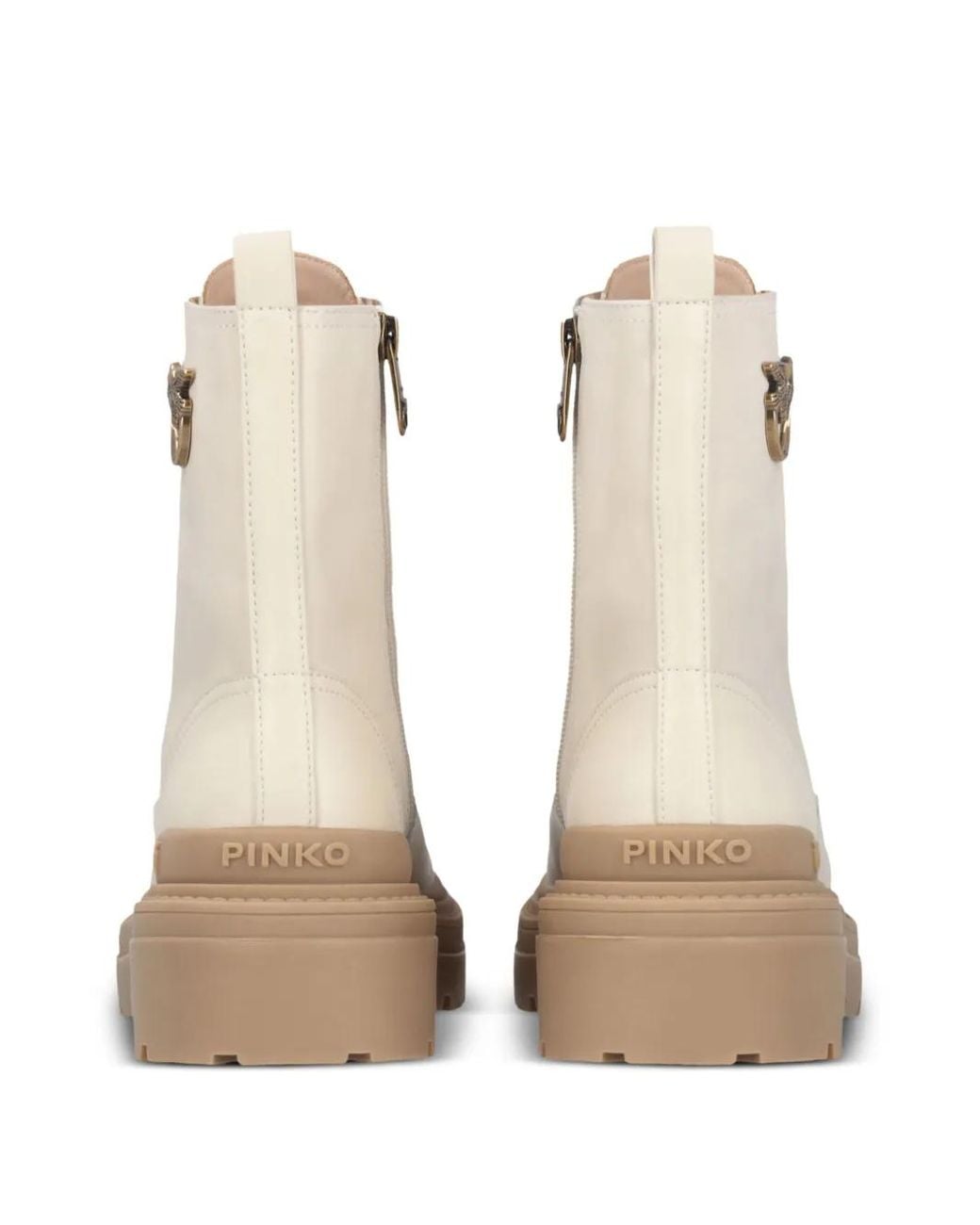 Pinko Natural Mia 11 Chunky Sole Emblem Leather Ankle Boots