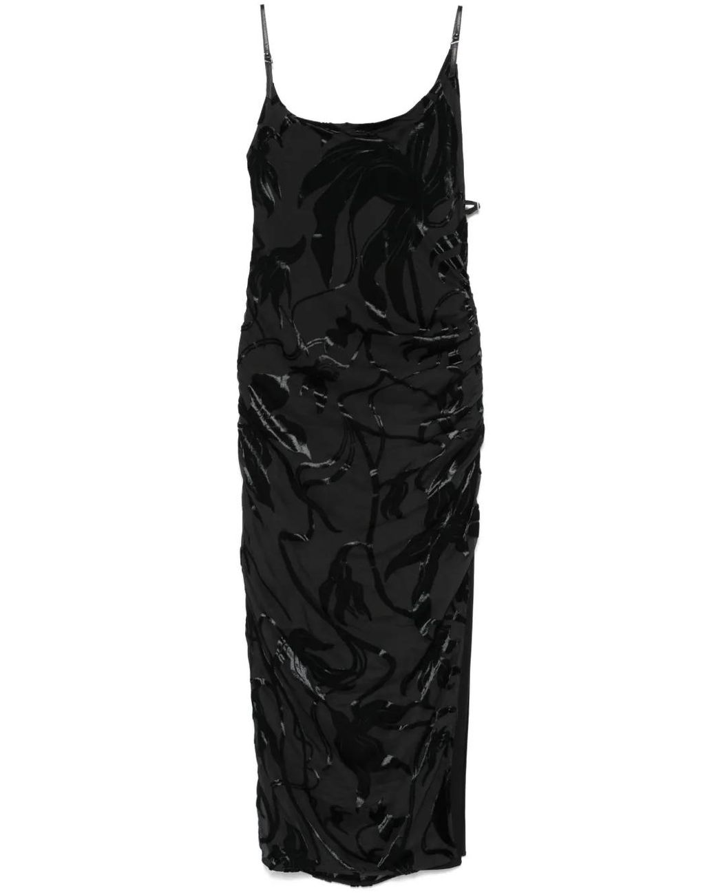 Mugler Black Ruched Midi Dress