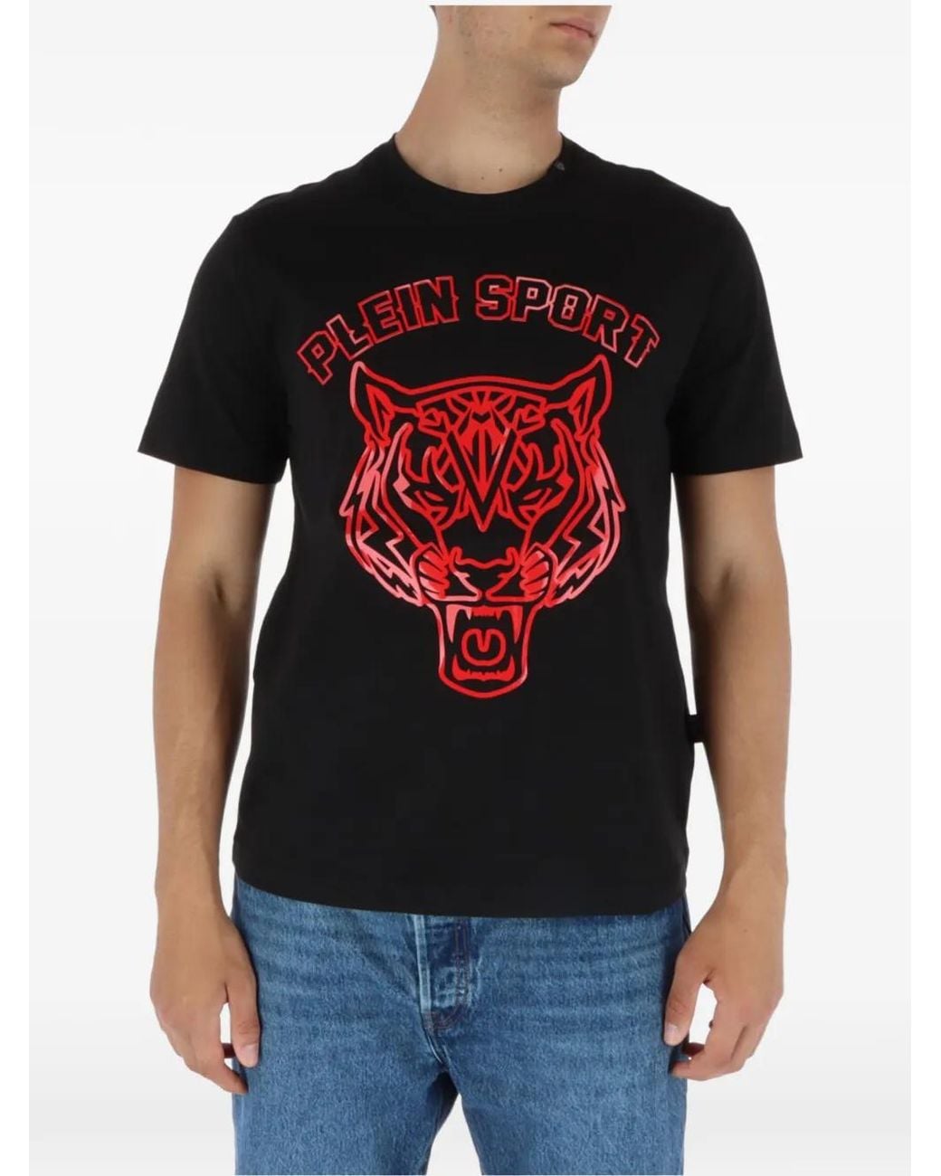 Philipp Plein Red Tiger-Head Graphic-Print T-Shirt for men