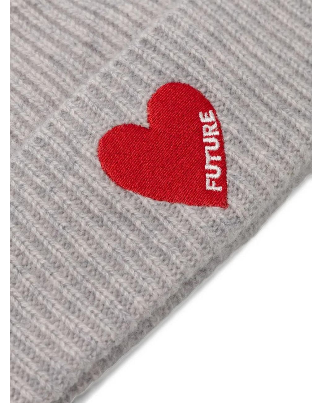 From Future Gray Heart-Patch Ribbed Beanie Hat
