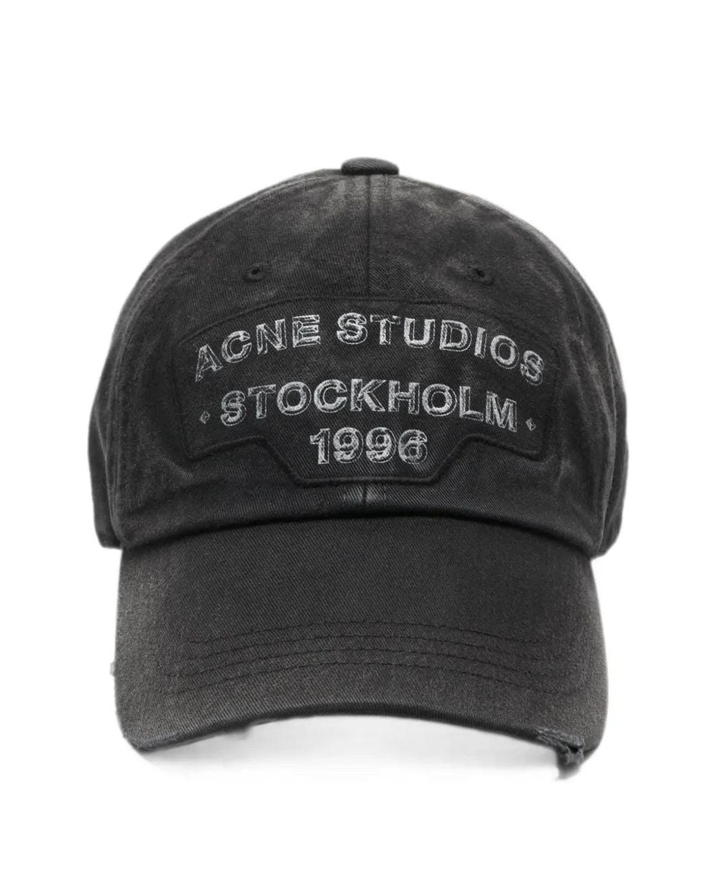 Acne Gray Logo-Patch Distressed Baseball Cap