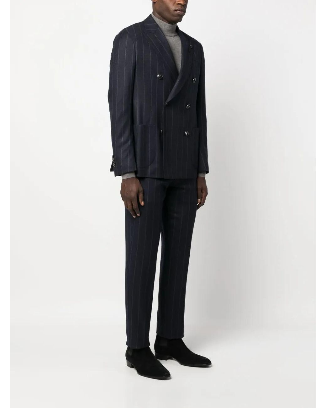 Lardini Blue Double-Breasted Pinstripe-Pattern Suit for men