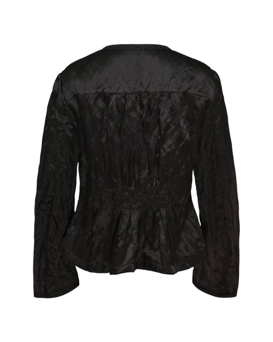 Renli Su Black Gathered Silk Jacket