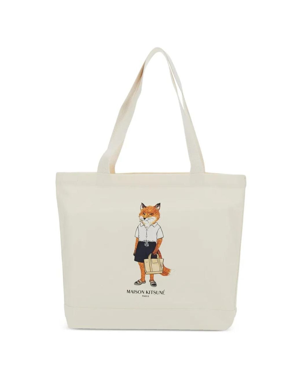 Maison Kitsuné White Fox-Print Tote Bag