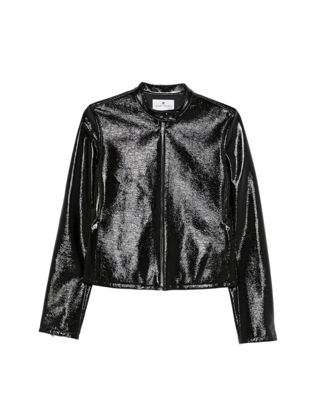 Courreges Black Vinyl-Effect High-Neck Jacket