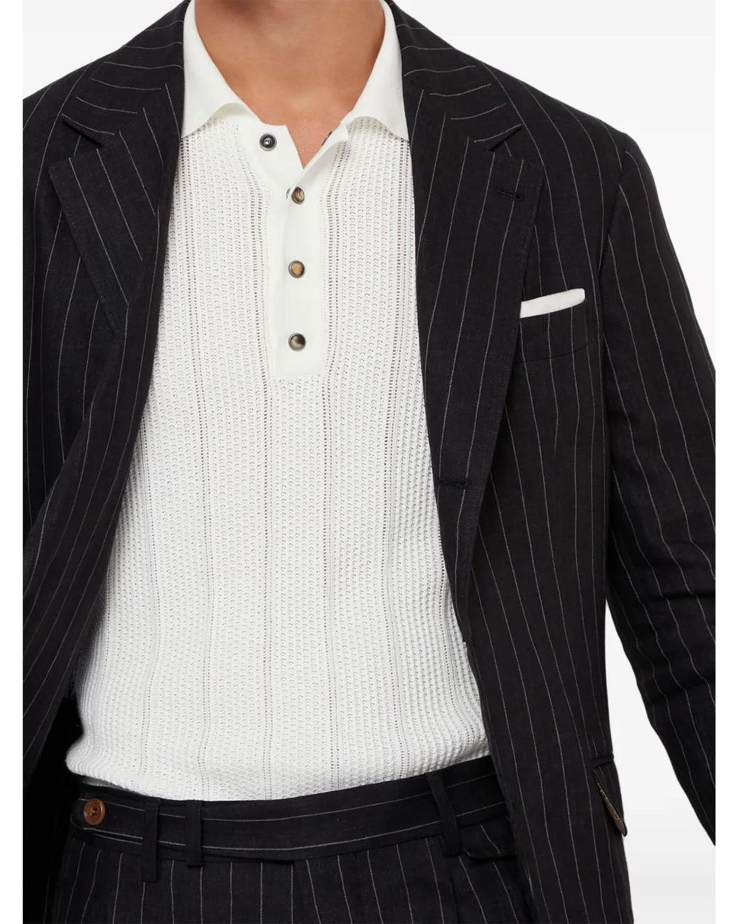 Brunello Cucinelli Black Pinstripe-Pattern Tailored-Silhouette Blazer for men