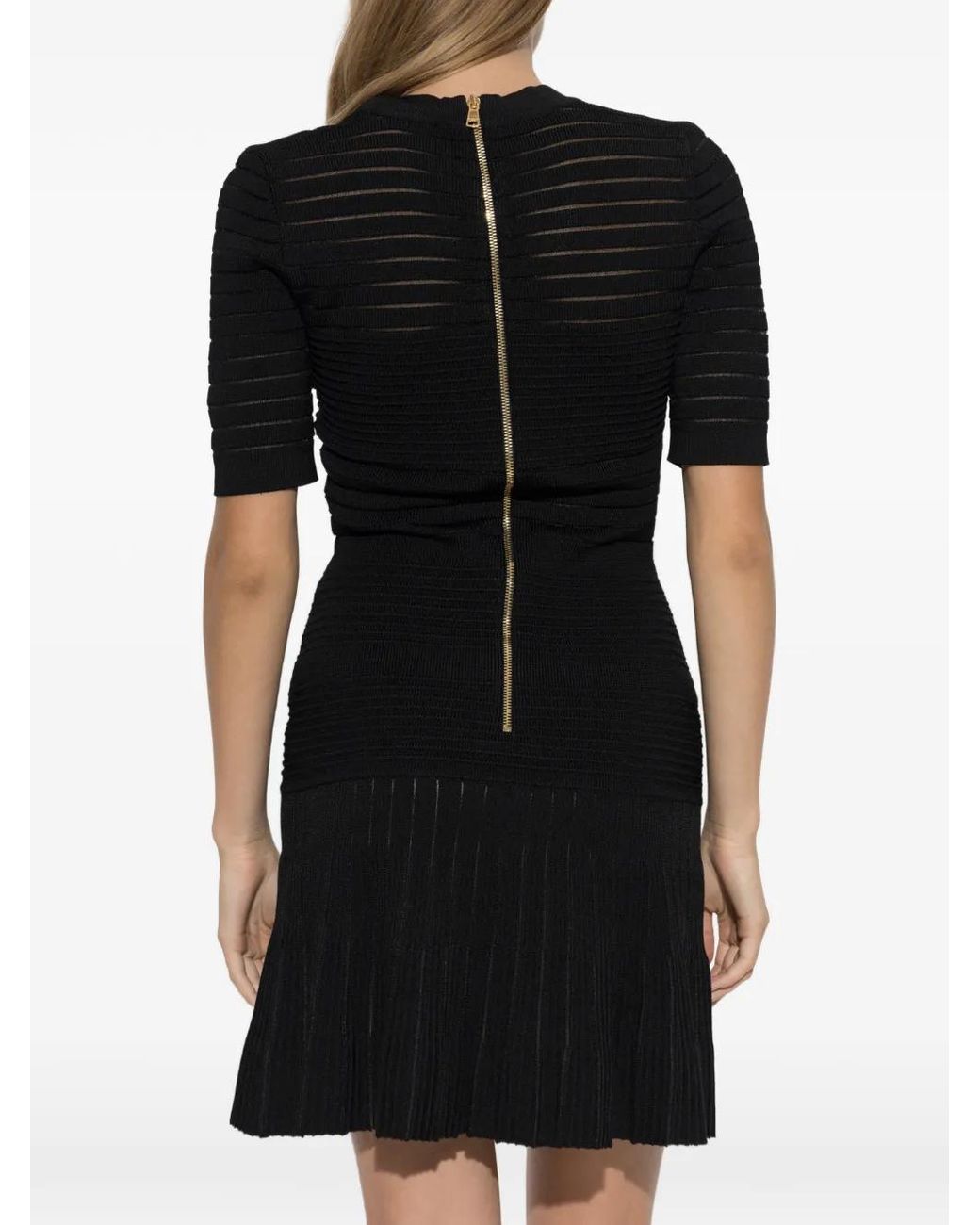 Balmain Black Sheer-Panel V-Neck Mini Dress