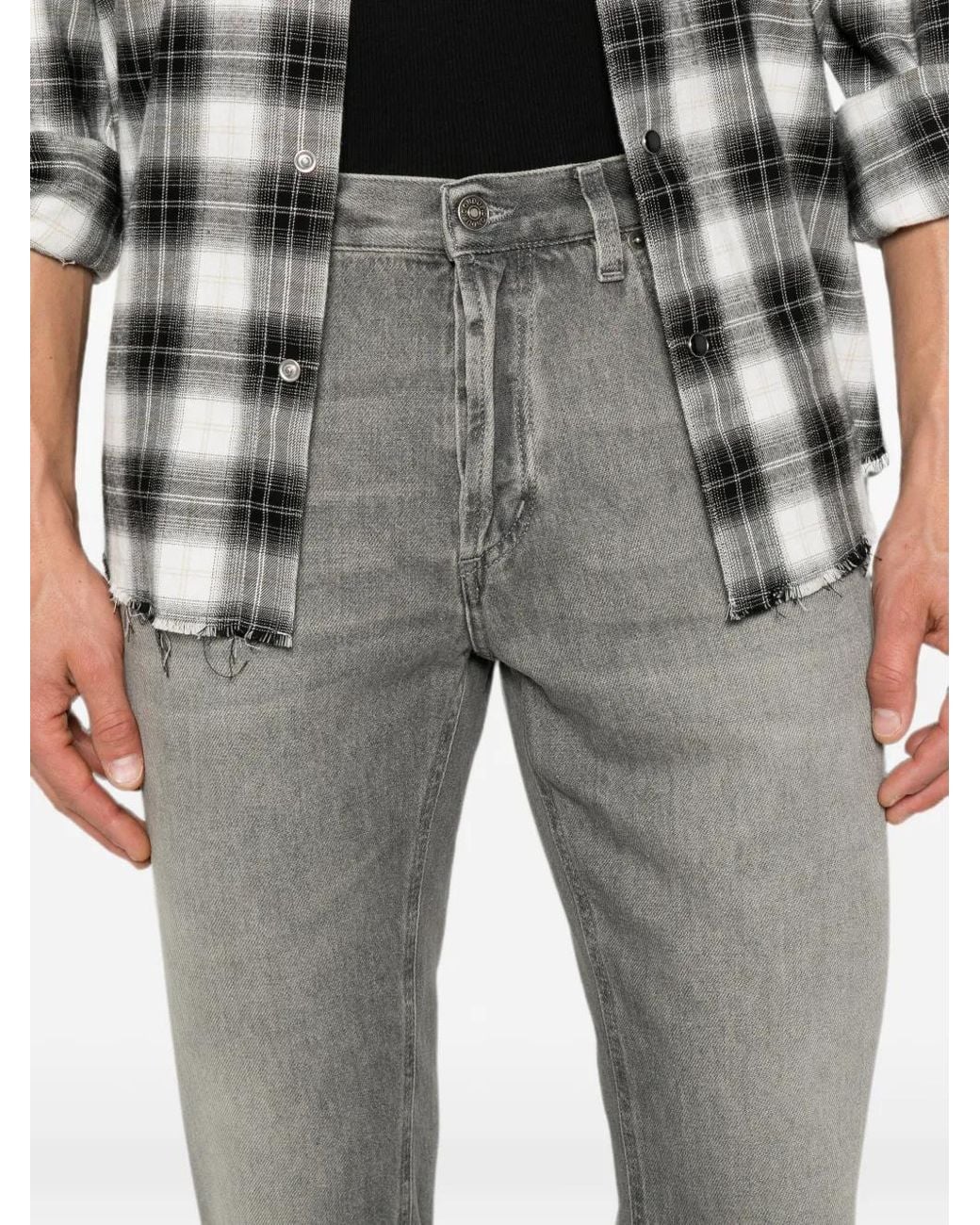 Dondup Gray Faded Whiskered Jeans for men