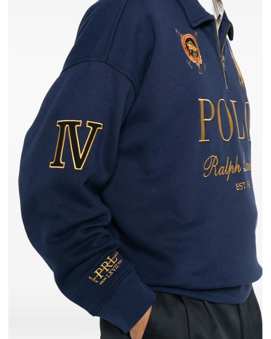 Polo Ralph Lauren Blue Logo-Embroidered Quarter-Zip Sweater for men
