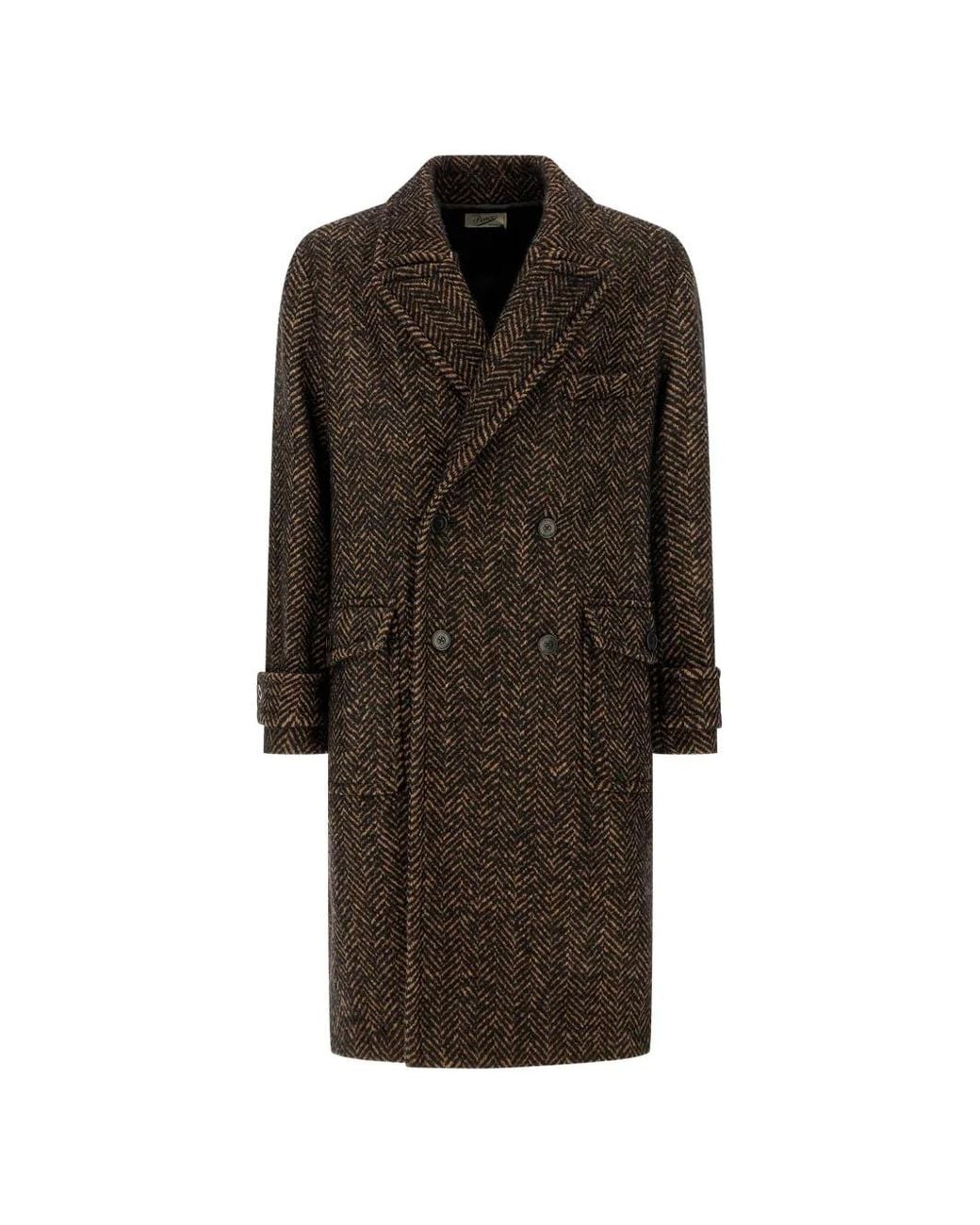 Pence Brown Herringbone Double-Breasted Coat for men